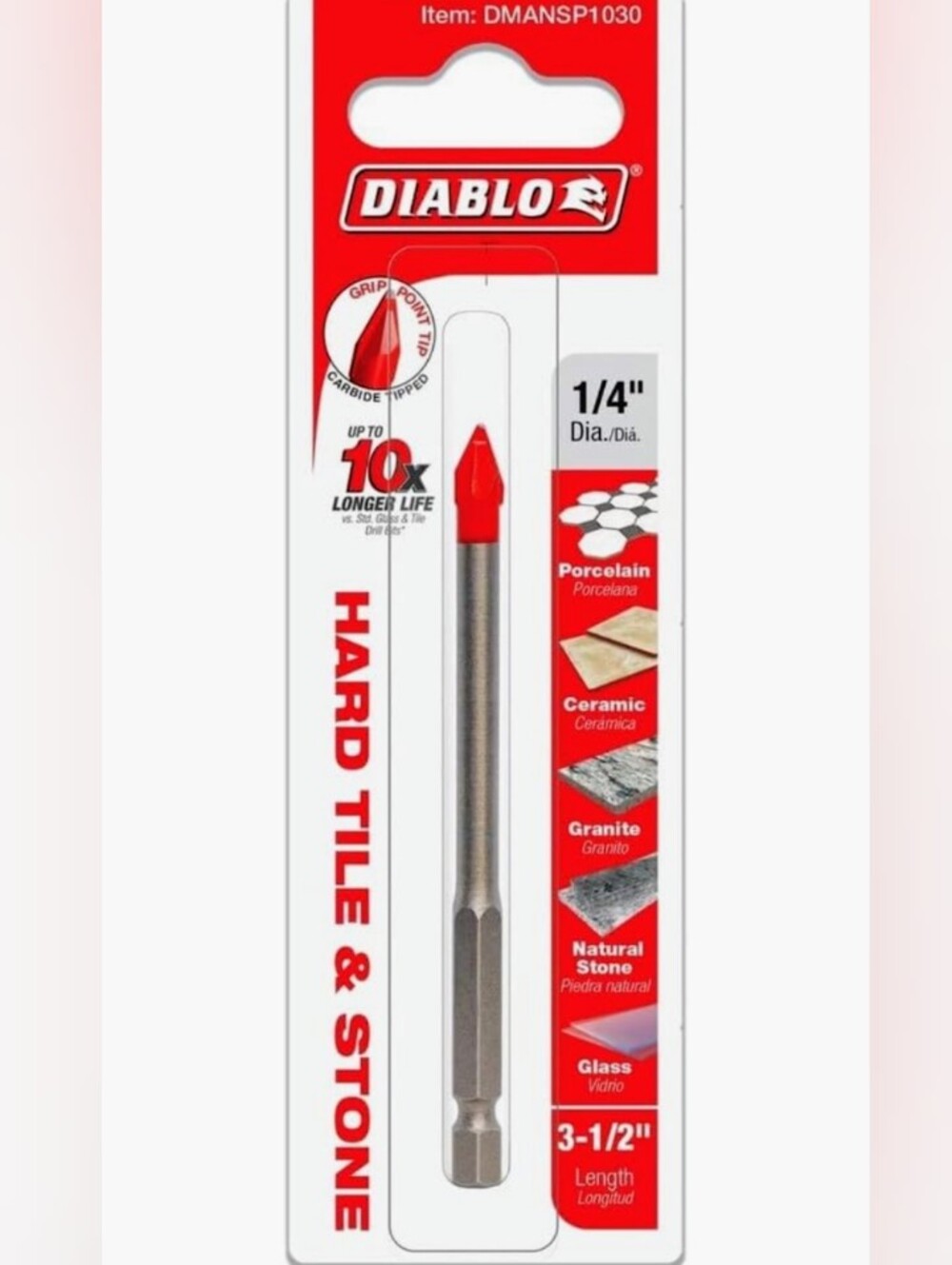 NWT Diablo 1/4" Red-Tip Tile & Stone Drill Bit